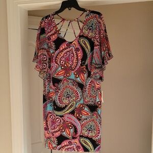 MSK Multicolor Vneck Paisley Dress Flutter Sleeves